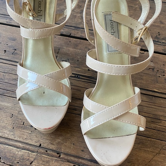 Touch Ups Shoes - Touch Ups Patent Strappy Nude Platform Heels